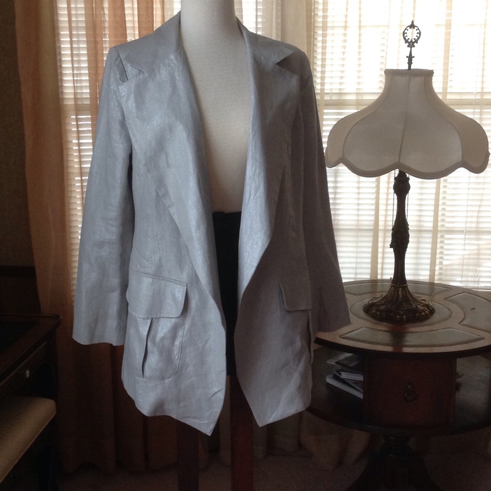 Neiman Marcus Speigel grey shiny drape blazer